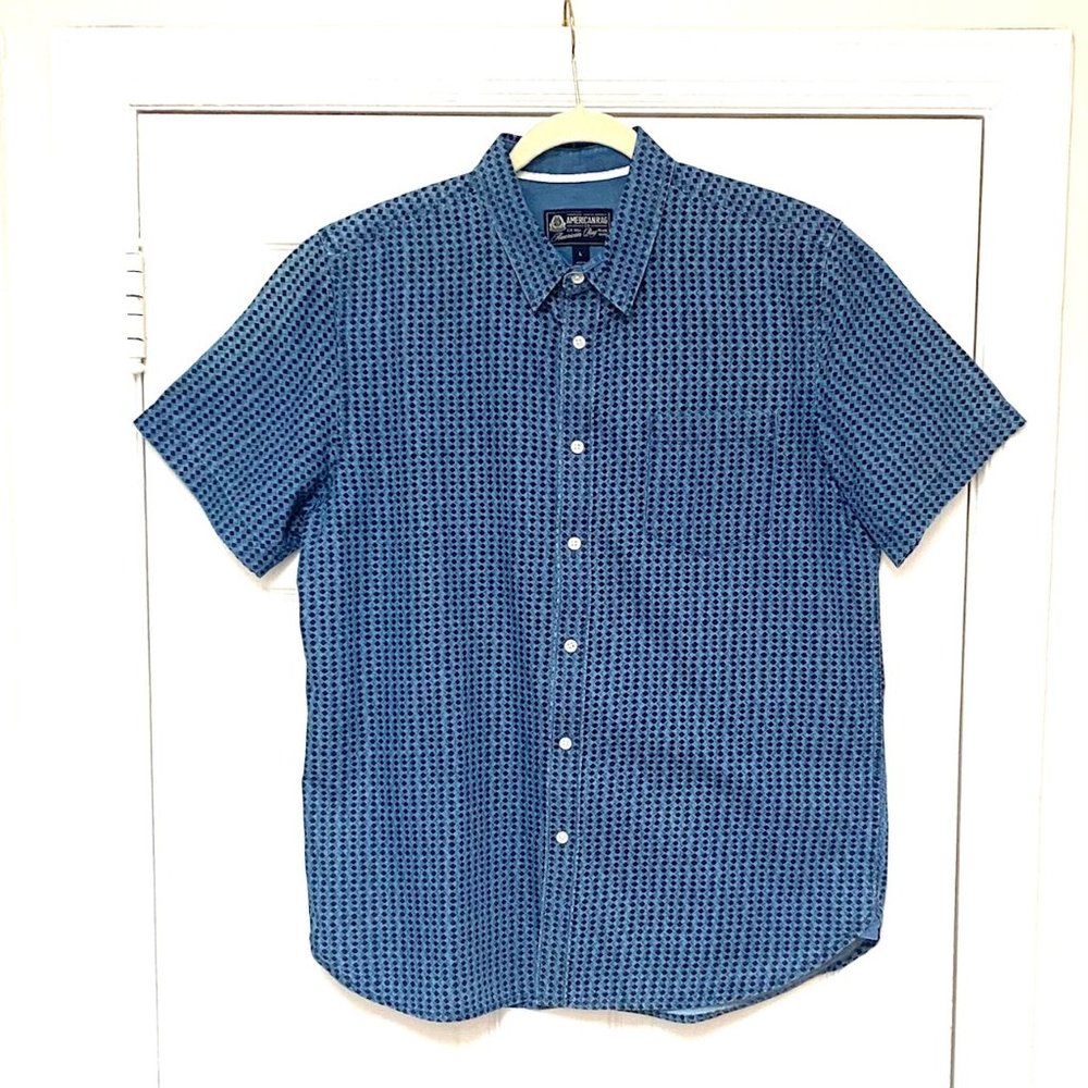 American Rag Men's Blue Short Sleeve Shirt, Size L,